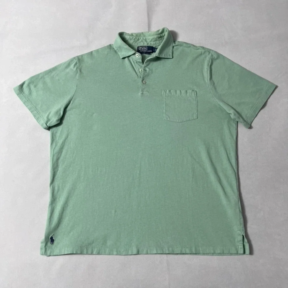 Polo Ralph Lauren Cotton-Linen Polo Shirt Men Large Green Classic Fit Pocket